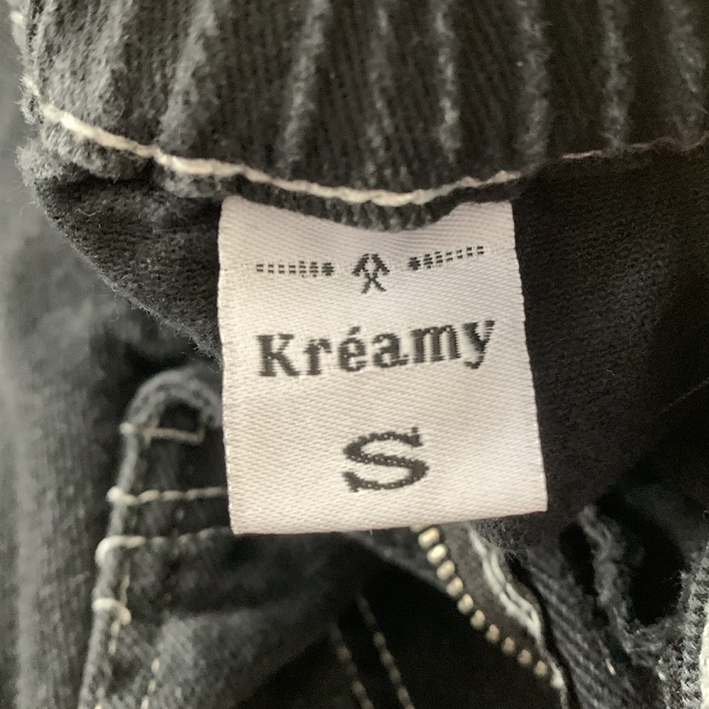 Kreamy Cargo Straight Leg Jeans Women Size S Elastic Waist Contrast Stitching - Picture 8 of 13